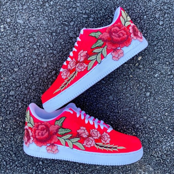 Nike Air Force 1 Custom Low Neon Pink Red Rose Floral White Shoes Men Women main image 3